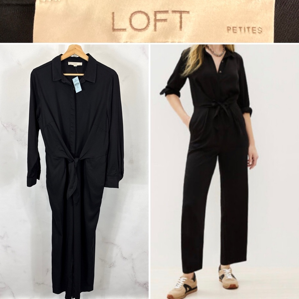 LOFT Women’s Black Emory Tie Front Jumpsuit Women’s Size 10P NEW